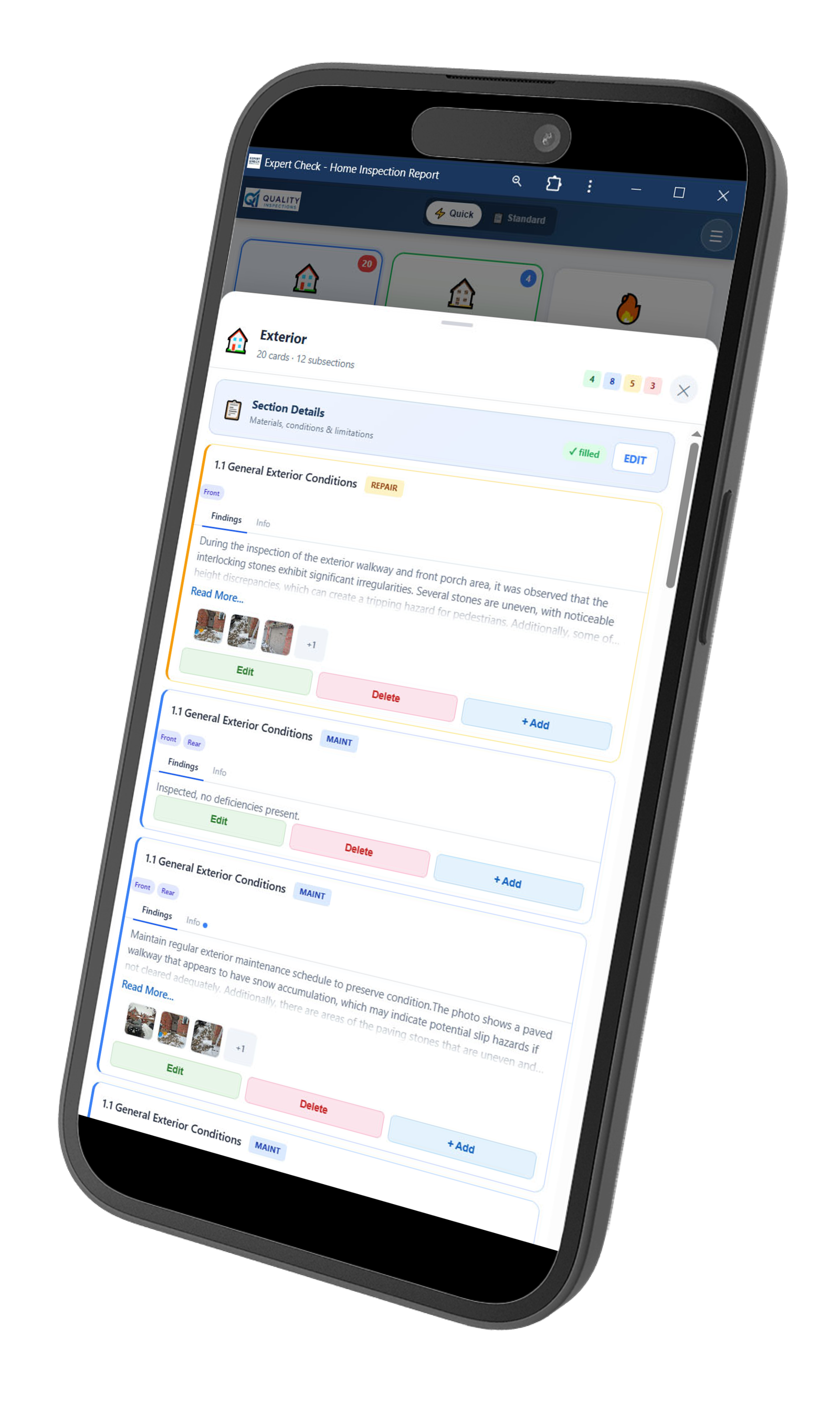 Expert Check report builder on mobile